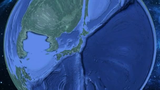 単純なズームで宇宙から地球 フォーカスを日本尾花沢 — ストック動画