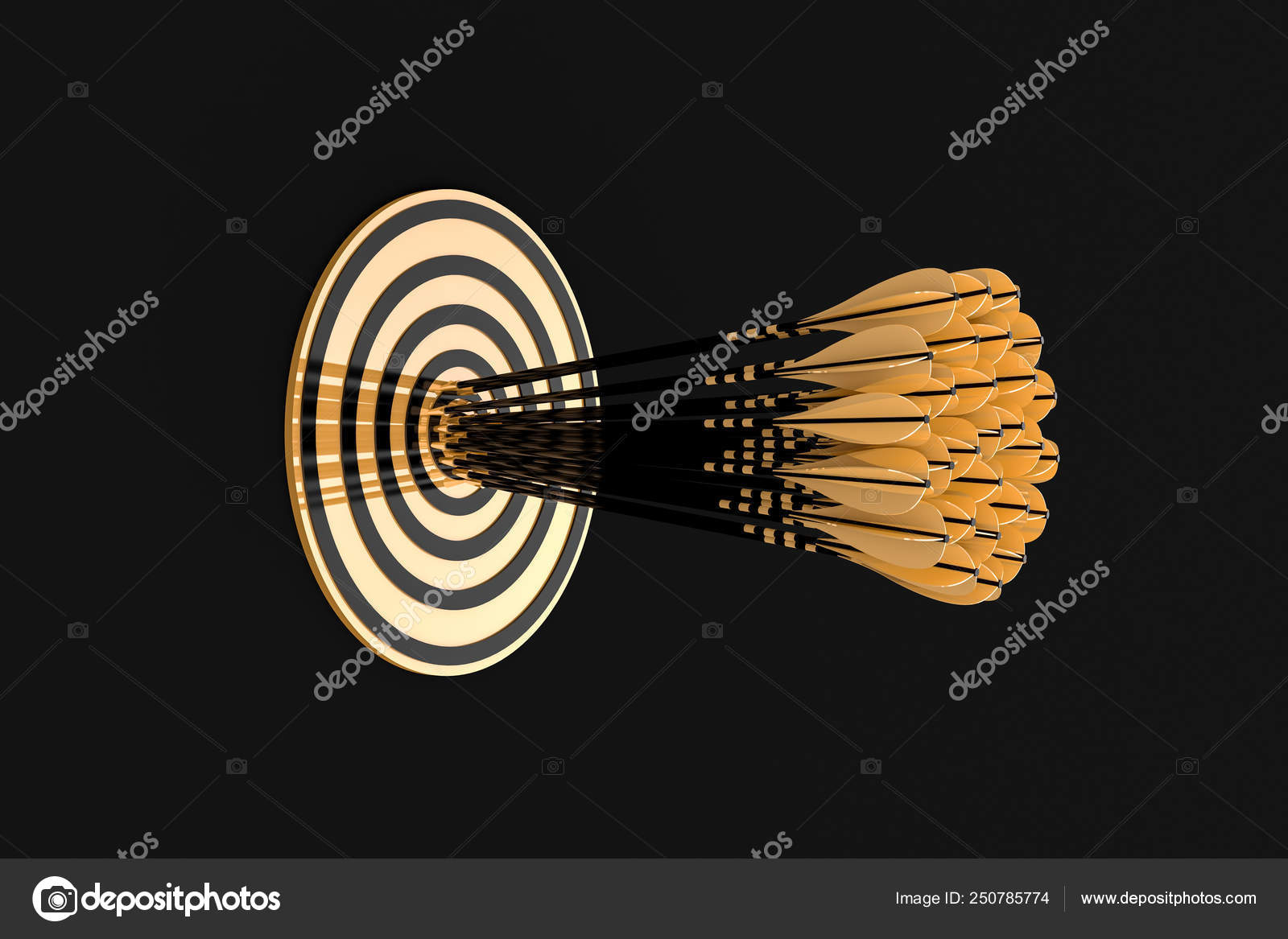 Lot Golden Arrows Hit Center Gold Target Black Background Illustration Stock Photo C Zeleniy9