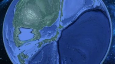 Basit yakınlaştırma uzaydan Dünya'ya ve odak Japonya Aomori üzerinde