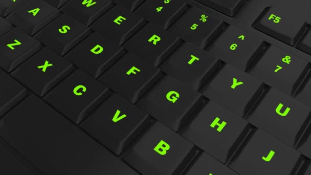将相机对准黑色计算机键盘上的绿色发光行为键 — 图库视频影像