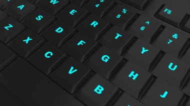 mavi parlak Çalıştır anahtar üstünde siyah bilgisayar klavye üzerinde kamera işaret
