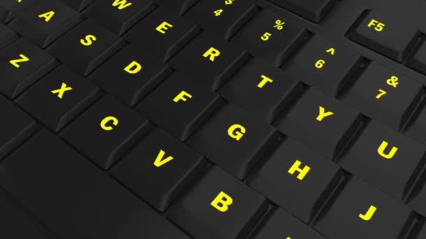 Apontando Câmera Amarelo Brilhante Medida Chave Teclado Computador Preto — Vídeo de Stock