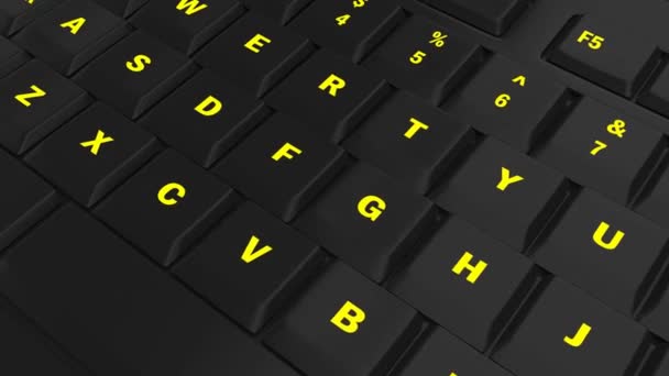 将相机对准黄色发光在黑色计算机键盘上的招募键 — 图库视频影像