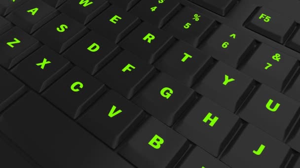 Yeşil Parlayan Hile Anahtar Üstünde Siyah Bilgisayar Klavye Üzerinde Kamera — Stok video