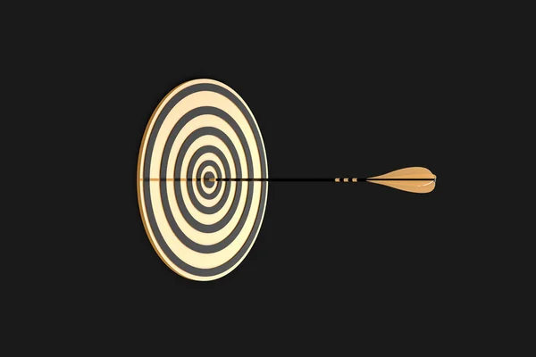 Золотая Стрелка Попала Золотую Цель Черном Фоне Иллюстрация — стоковое фото