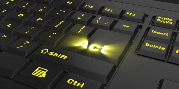 Yellow Glowing Act Kunci Pada Keyboard Komputer Hitam Ilustrasi — Stok Foto