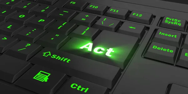 Green Glowing Act Key Pada Keyboard Komputer Hitam Ilustrasi — Stok Foto