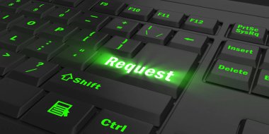 yeşil parlayan isteği anahtar üstünde siyah bilgisayar klavye, 3d çizim