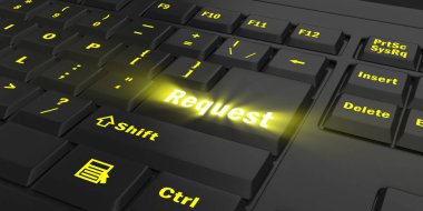 sarı parlak isteği anahtar üstünde siyah bilgisayar klavye, 3d çizim