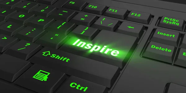 Kunci Green Glowing Inspire Pada Keyboard Komputer Hitam Ilustrasi — Stok Foto
