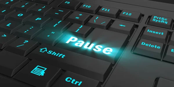 Blue Glowing Pause Key Pada Keyboard Komputer Hitam Ilustrasi — Stok Foto