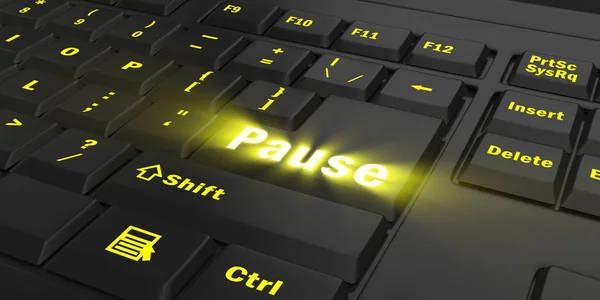 stock image yellow glowing Pause key on black computer keyboard, 3d illustration