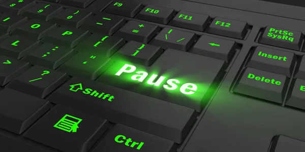 Groene Gloeiende Pauze Toets Zwarte Computertoetsenbord Illustratie — Stockfoto