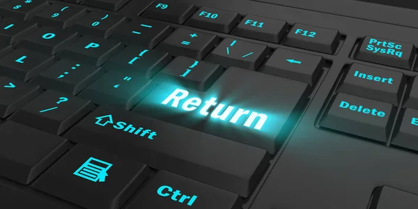 Blauwe Gloeiende Return Toets Zwarte Computertoetsenbord Illustratie — Stockfoto