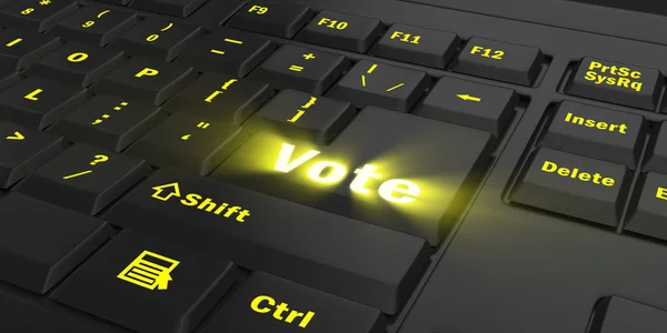 Κίτρινο Λαμπερό Ψηφοφορία Κλειδί Στο Πληκτρολόγιο Μαύρο Υπολογιστή Απεικόνιση — Φωτογραφία Αρχείου