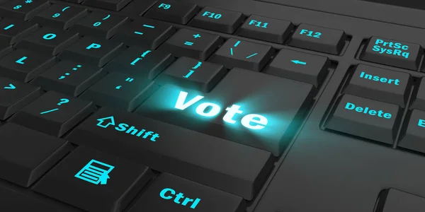 Blu Incandescente Tasto Voto Sulla Tastiera Del Computer Nero Illustrazione — Foto Stock