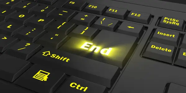 Yellow Glowing End Key Black Computer Keyboard Illustration — Stock Photo, Image