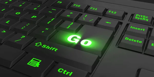Grün Glühende Taste Auf Schwarzer Computertastatur Abbildung lizenzfreie Stockfotos