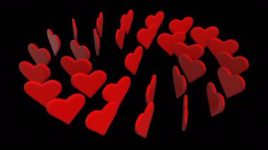 Alfa kanalı saydamlık içeren bir siyah arka plan üzerine bir daire içinde dans kırmızı Kalpler