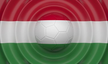 Kompozisyon bir bayrak, 3d çizim şeklinde tamamlayan Macaristan, dalgalı bir arka plan üzerinde futbol topu