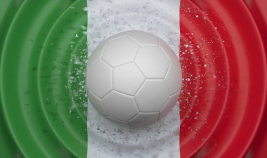 Kompozisyon bir bayrak, 3d çizim şeklinde tamamlayan İtalya, dalgalı bir arka plan üzerinde futbol topu