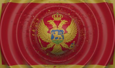 Kompozisyon bir bayrak, 3d çizim şeklinde tamamlayan Karadağ, dalgalı bir arka plan üzerinde futbol topu