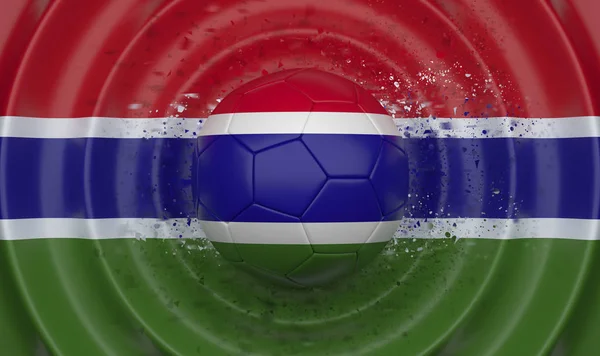 Gambia, soccer ball on a wavy background, complementing the composition in the form of a flag, 3d illustration