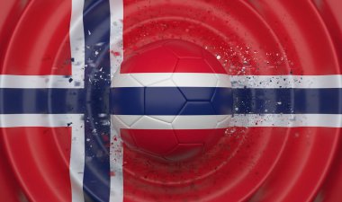 Kompozisyon bir bayrak, 3d çizim şeklinde tamamlayan Norveç, dalgalı bir arka plan üzerinde futbol topu