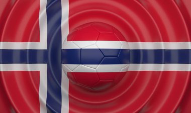 Kompozisyon bir bayrak, 3d çizim şeklinde tamamlayan Norveç, dalgalı bir arka plan üzerinde futbol topu