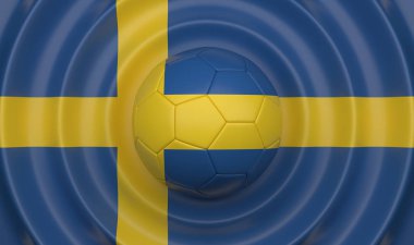 Kompozisyon bir bayrak, 3d çizim şeklinde tamamlayan İsveç, dalgalı bir arka plan üzerinde futbol topu