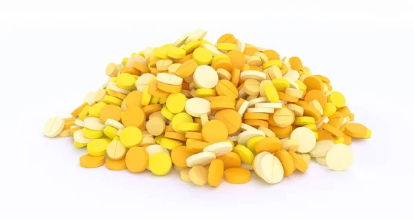 Kupie Duże Żółte Tabletki Białe Tło Ilustracja — Zdjęcie stockowe