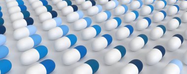 Beyaz bir arka planda 3d illüstrasyon mavi hap bile satırları