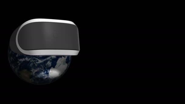 带有虚拟现实头盔的行星地球在黑色背景上围绕其轴线旋转 黑色和白色Α通道透明度的存在 — 图库视频影像
