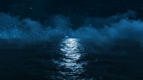 Océano Azul Oscuro Con Luz Luna Reflejada Contra Cielo Estrellado — Vídeos de Stock
