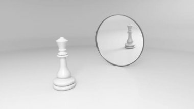 white queen stands in front of the mirror