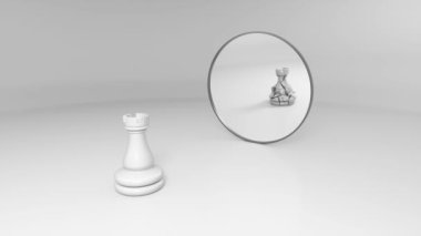 white rook sees his broken reflection in the mirror