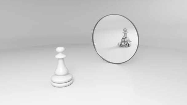 White Pawn Sees His Broken Reflection Mirror — Stockvideo