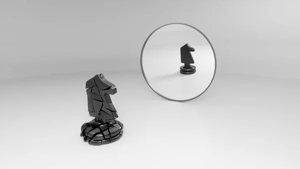 Black Broken Knight Sees His Whole Reflection Mirror Illustration — Stock Photo, Image