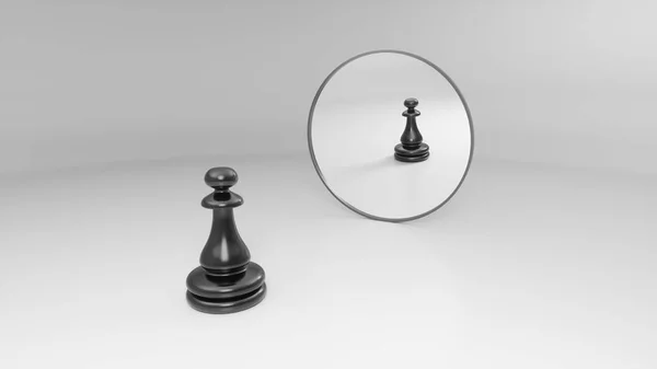 Black Pawn Stands Front Mirror Illustration — Stock Photo, Image