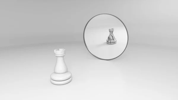 White Rook Sees His Broken Reflection Mirror Illustration — Stock Photo, Image