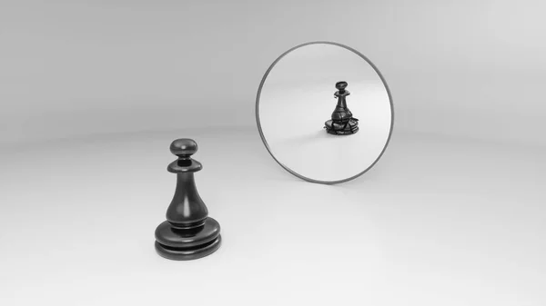 Black Pawn Sees His Broken Reflection Mirror Illustration — Stock Photo, Image