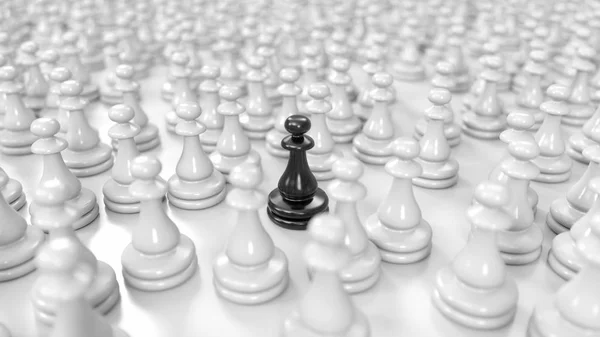 Black Pawn Stands Huge Crowd White Pawns Illustration — Stock Photo, Image