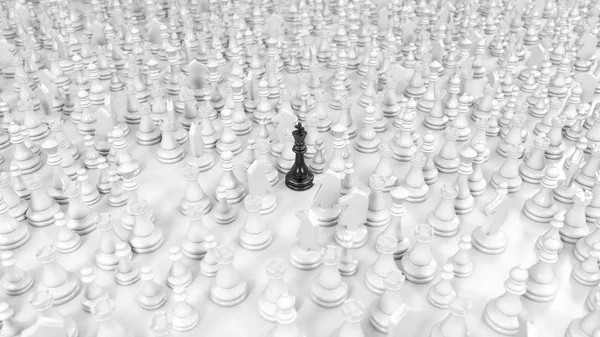 Μαύρος Βασιλιάς Στέκεται Ανάμεσα Διαφορετικά Λευκά Κομμάτια Σκακιού Εικονογράφηση — Φωτογραφία Αρχείου