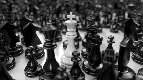Λευκό Βασιλιά Στέκεται Ανάμεσα Διάφορα Μαύρα Πιόνια Σκάκι Εικονογράφηση — Φωτογραφία Αρχείου