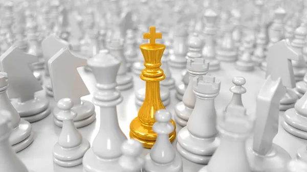 Golden King Stands Different White Chess Pieces Illustration — Stock Photo, Image