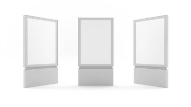 üç boş beyaz reklam panoları yakın, 3d illüstrasyon