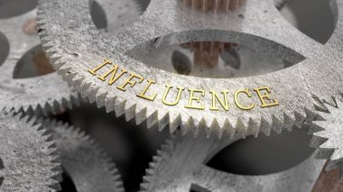 Saat mekanizmasının dişli üzerinde yazıt Etkisi, 3d illüstrasyon