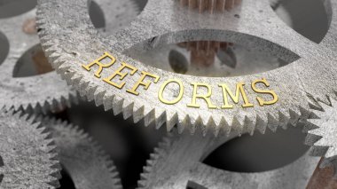 Saat mekanizmasının dişli üzerinde yazıt Reformları, 3d illüstrasyon