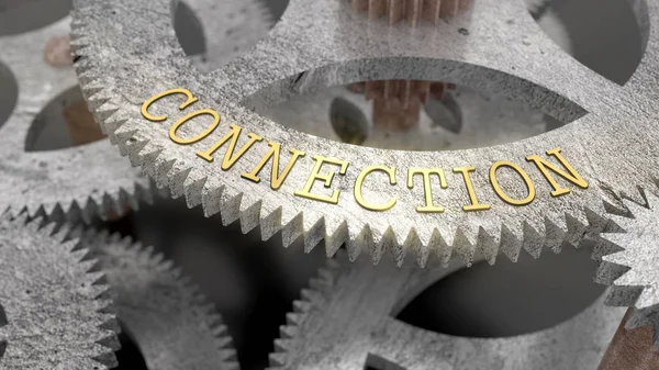 時計機構の歯車上の碑文接続 3Dイラスト — ストック写真