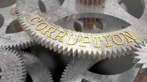 Die Beschriftung Korruption Auf Dem Zahnrad Des Uhrwerks Illustration — Stockfoto